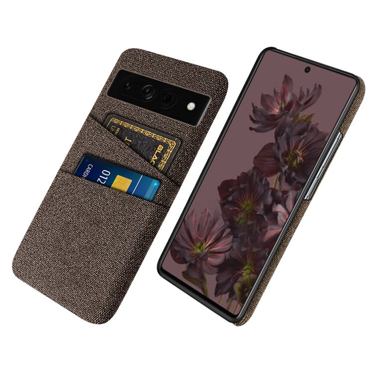 Cloth Texture PC Case for Google Pixel 7 Pro 5G Dual Card Slots Mobile Phone Protective Cover - Brown