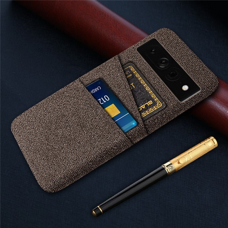 Cloth Texture PC Case for Google Pixel 7 Pro 5G Dual Card Slots Mobile Phone Protective Cover - Brown