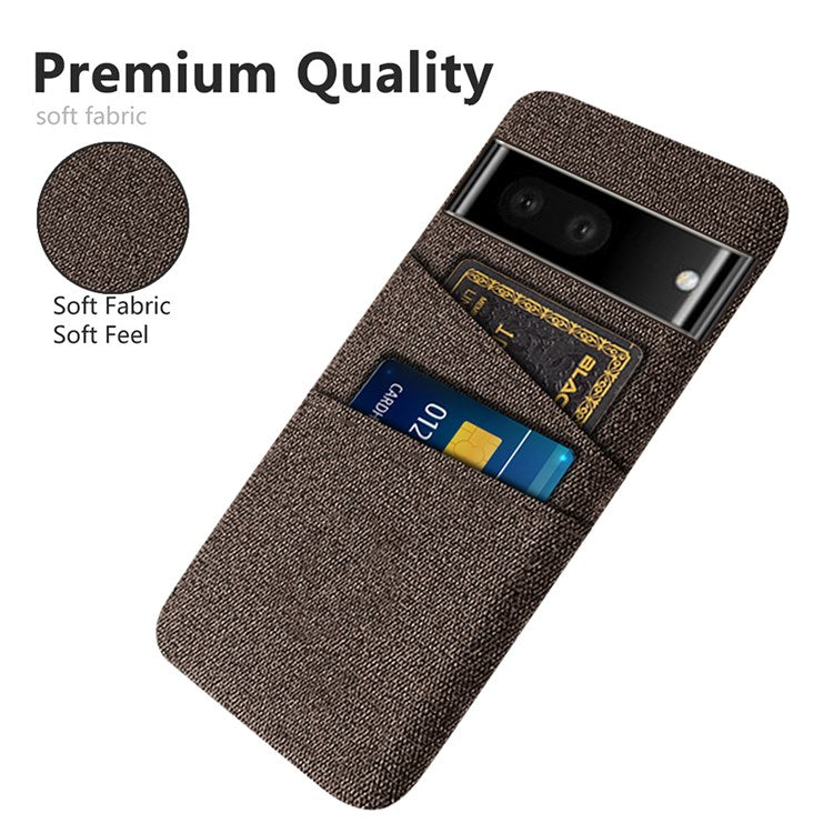 Cloth Texture Phone Case for Google Pixel 7, Anti-scratch Hard PC Cover with Dual Card Slots - Brown