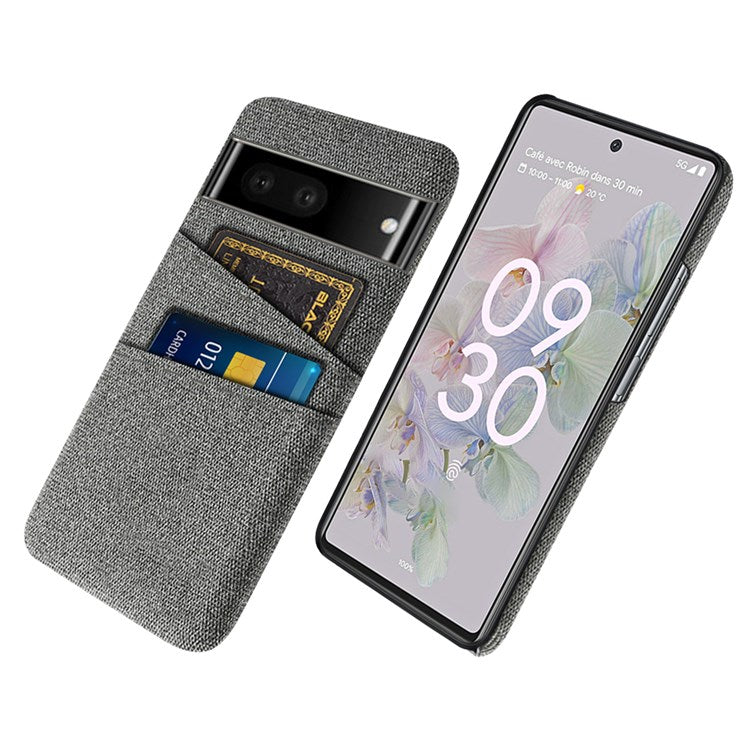 Cloth Texture Phone Case for Google Pixel 7, Anti-scratch Hard PC Cover with Dual Card Slots - Grey