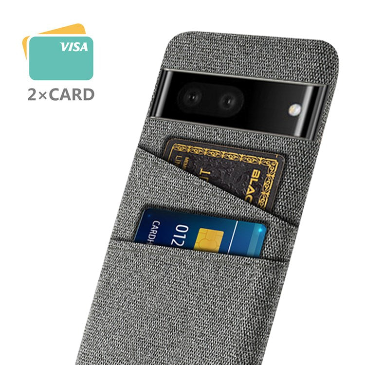 Cloth Texture Phone Case for Google Pixel 7, Anti-scratch Hard PC Cover with Dual Card Slots - Grey