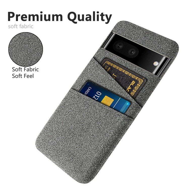 Cloth Texture Phone Case for Google Pixel 7, Anti-scratch Hard PC Cover with Dual Card Slots - Grey