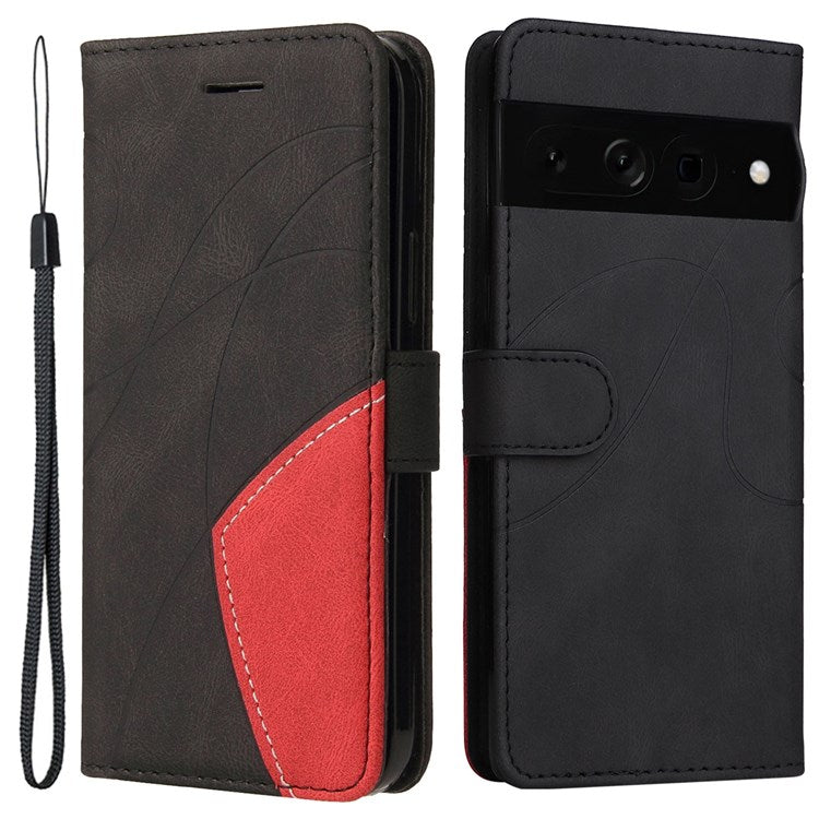 For Google Pixel 7 Pro 5G KT Leather Series-1 Dual-color Splicing Case, Bump Proof PU Leather Wallet Foldable Stand Cover with Strap - Black