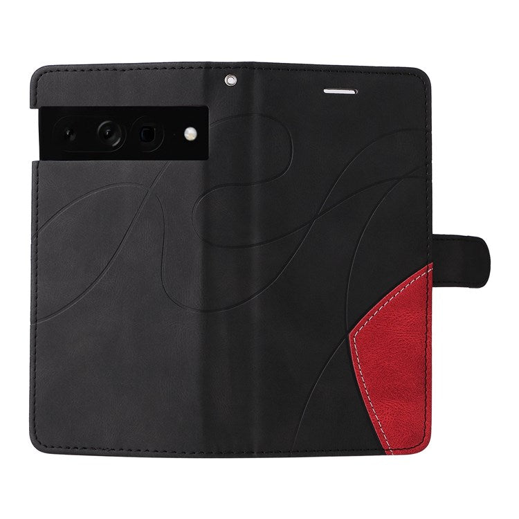 For Google Pixel 7 Pro 5G KT Leather Series-1 Dual-color Splicing Case, Bump Proof PU Leather Wallet Foldable Stand Cover with Strap - Black