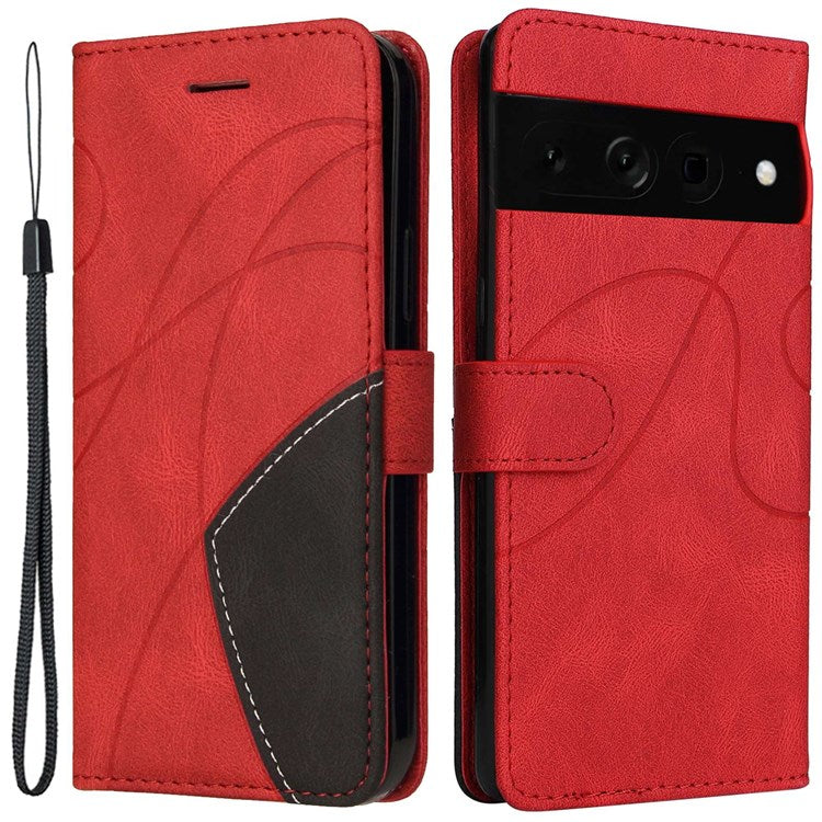 For Google Pixel 7 Pro 5G KT Leather Series-1 Dual-color Splicing Case, Bump Proof PU Leather Wallet Foldable Stand Cover with Strap - Red