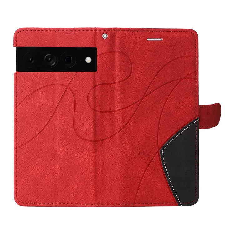 For Google Pixel 7 Pro 5G KT Leather Series-1 Dual-color Splicing Case, Bump Proof PU Leather Wallet Foldable Stand Cover with Strap - Red