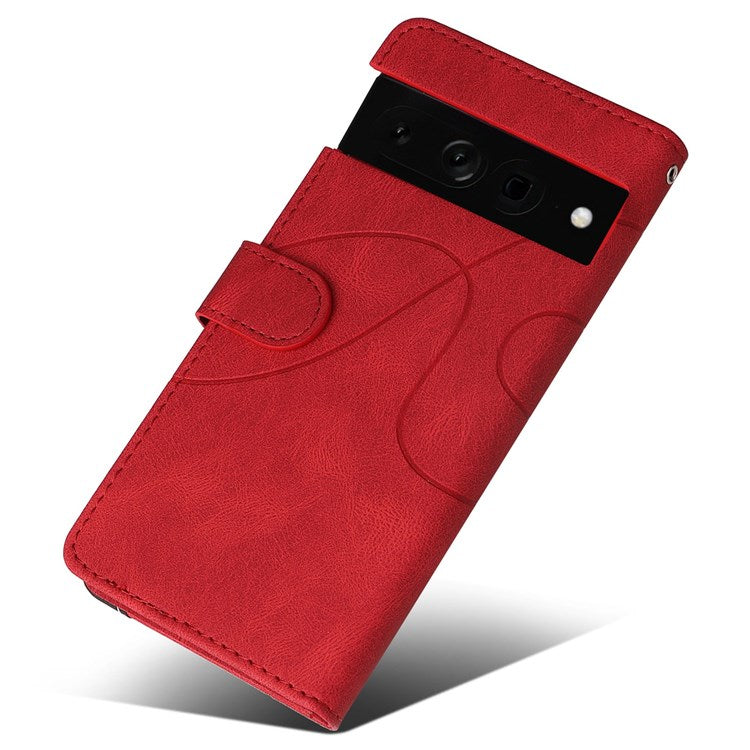 For Google Pixel 7 Pro 5G KT Leather Series-1 Dual-color Splicing Case, Bump Proof PU Leather Wallet Foldable Stand Cover with Strap - Red