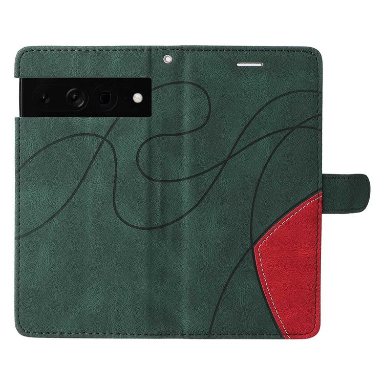 For Google Pixel 7 Pro 5G KT Leather Series-1 Dual-color Splicing Case, Bump Proof PU Leather Wallet Foldable Stand Cover with Strap - Green