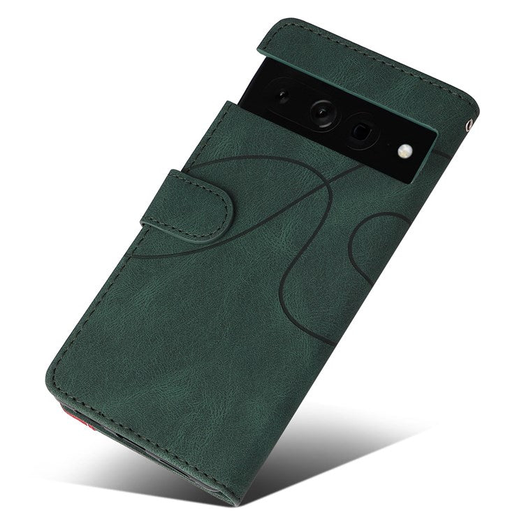 For Google Pixel 7 Pro 5G KT Leather Series-1 Dual-color Splicing Case, Bump Proof PU Leather Wallet Foldable Stand Cover with Strap - Green