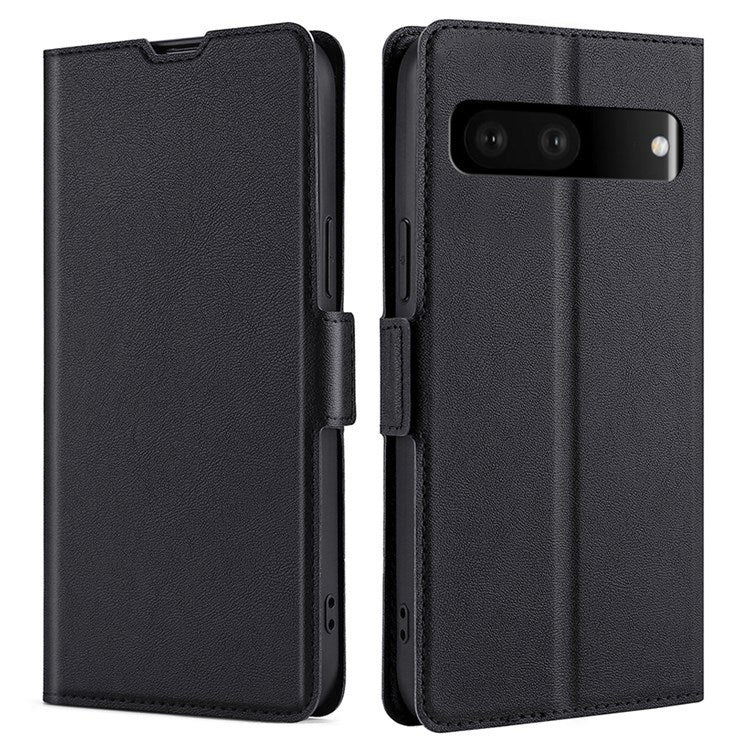 Ultra-thin PU Leather Case for Google Pixel 7 5G Drop-proof Stand Phone Cover Side Magnetic Closure Case with Card Slot - Black