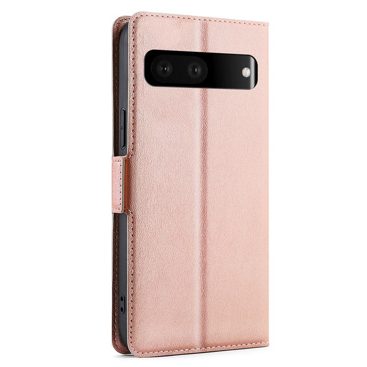 Ultra-thin PU Leather Case for Google Pixel 7 5G Drop-proof Stand Phone Cover Side Magnetic Closure Case with Card Slot - Rose Gold