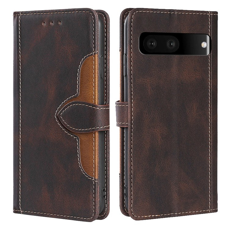 Scratch Resistant Phone Case for Google Pixel 7 5G Straw Hat Pattern PU Leather + TPU Wallet Stand Case Shell - Brown