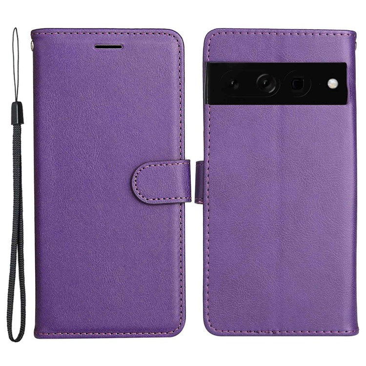 KT Leather Series-2 for Google Pixel 7 Pro 5G PU Leather Case Wallet Design Folio Stand Cover with Strap - Purple