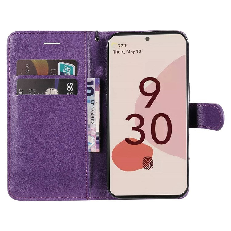 KT Leather Series-2 for Google Pixel 7 Pro 5G PU Leather Case Wallet Design Folio Stand Cover with Strap - Purple