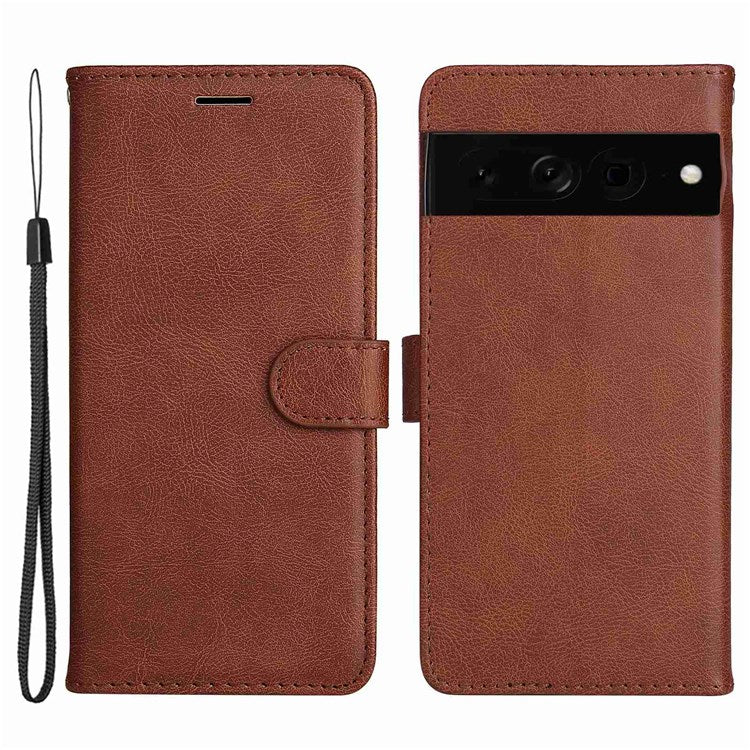 KT Leather Series-2 for Google Pixel 7 Pro 5G PU Leather Case Wallet Design Folio Stand Cover with Strap - Brown