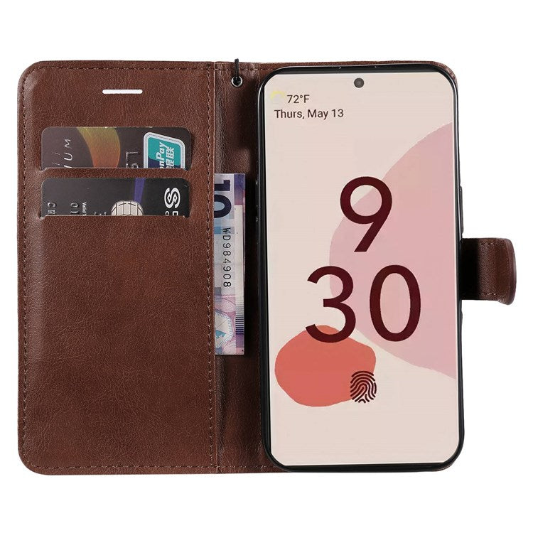 KT Leather Series-2 for Google Pixel 7 Pro 5G PU Leather Case Wallet Design Folio Stand Cover with Strap - Brown