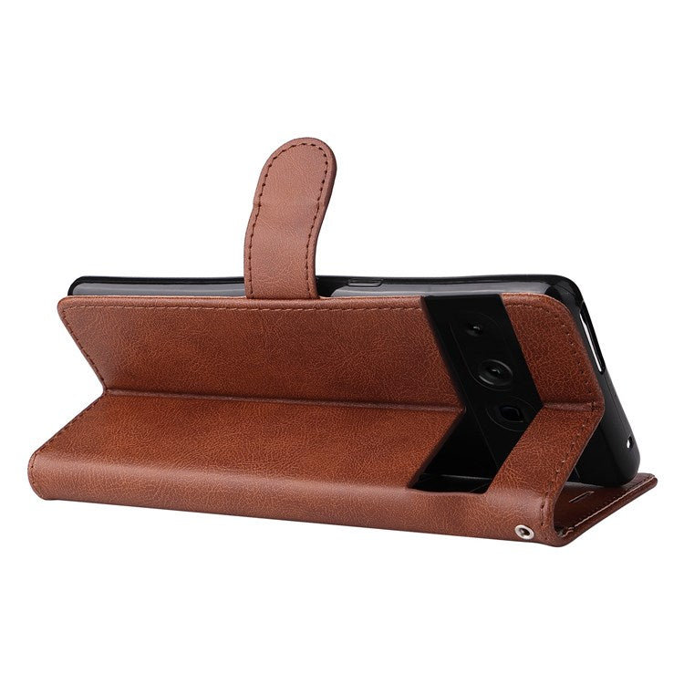 KT Leather Series-2 for Google Pixel 7 Pro 5G PU Leather Case Wallet Design Folio Stand Cover with Strap - Brown