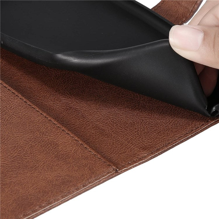 KT Leather Series-2 for Google Pixel 7 Pro 5G PU Leather Case Wallet Design Folio Stand Cover with Strap - Brown