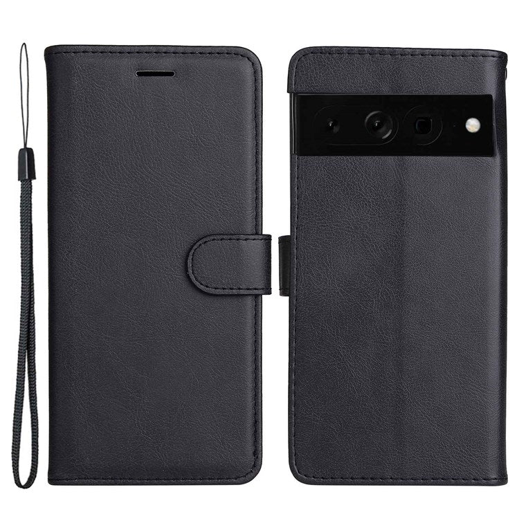 KT Leather Series-2 for Google Pixel 7 Pro 5G PU Leather Case Wallet Design Folio Stand Cover with Strap - Black