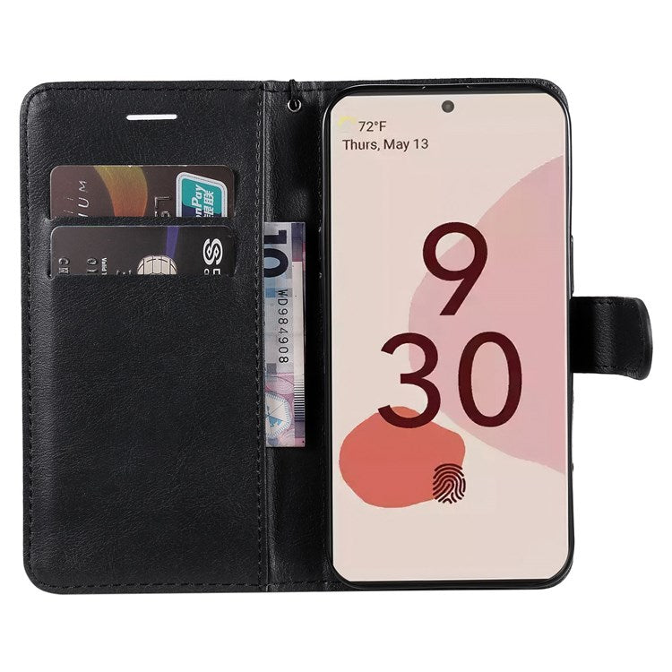 KT Leather Series-2 for Google Pixel 7 Pro 5G PU Leather Case Wallet Design Folio Stand Cover with Strap - Black