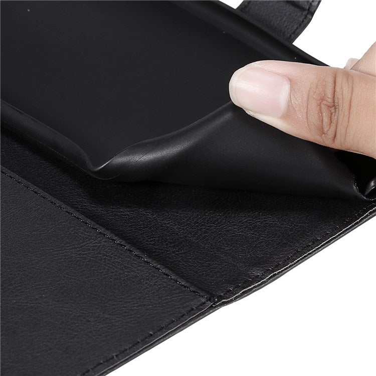 KT Leather Series-2 for Google Pixel 7 Pro 5G PU Leather Case Wallet Design Folio Stand Cover with Strap - Black