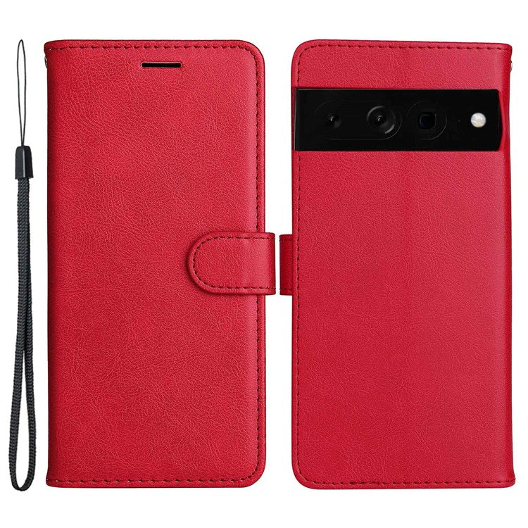 KT Leather Series-2 for Google Pixel 7 Pro 5G PU Leather Case Wallet Design Folio Stand Cover with Strap - Red