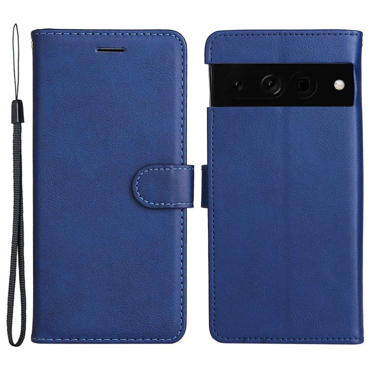 KT Leather Series-2 for Google Pixel 7 Pro 5G PU Leather Case Wallet Design Folio Stand Cover with Strap - Blue