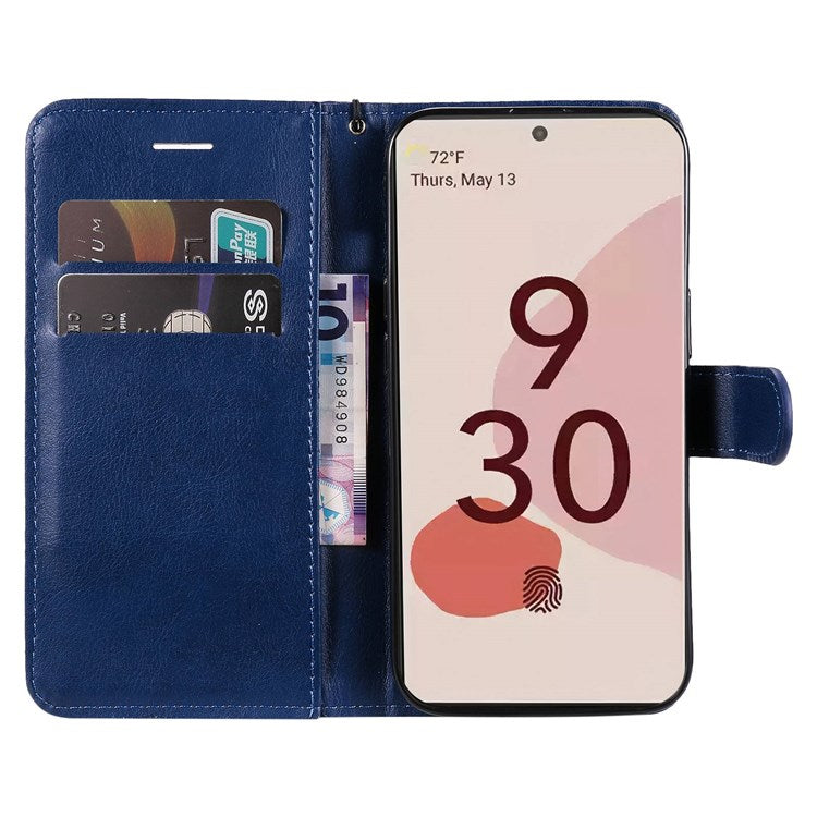 KT Leather Series-2 for Google Pixel 7 Pro 5G PU Leather Case Wallet Design Folio Stand Cover with Strap - Blue