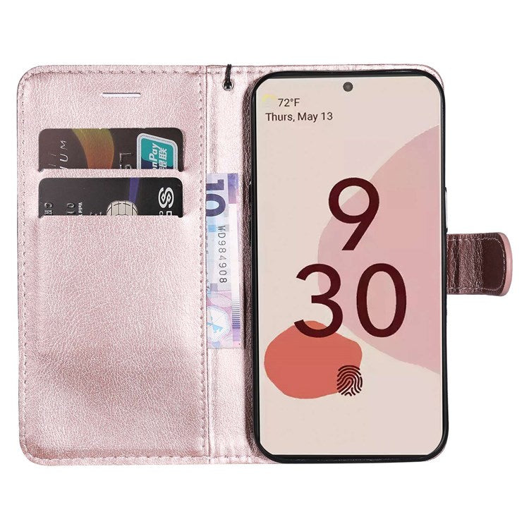 KT Leather Series-2 for Google Pixel 7 Pro 5G PU Leather Case Wallet Design Folio Stand Cover with Strap - Rose Gold