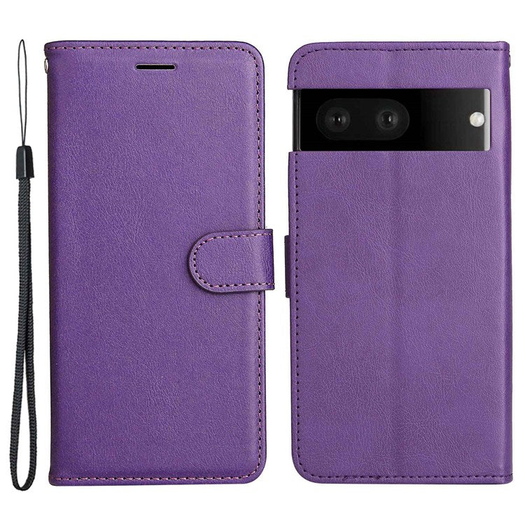 KT Leather Series-2 for Google Pixel 7 Phone Flip Cover PU Leather Dustproof Wallet Design Stand Soft Inner TPU Protective Flip Phone Case with Strap - Purple