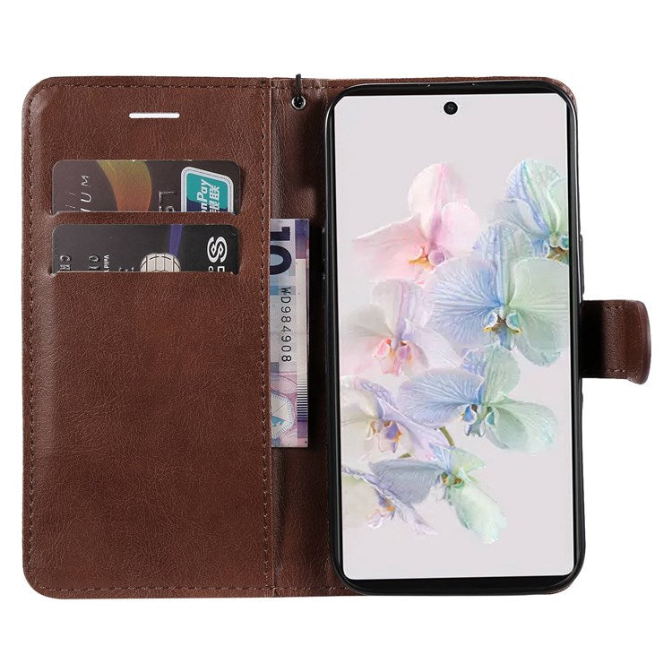 KT Leather Series-2 for Google Pixel 7 Phone Flip Cover PU Leather Dustproof Wallet Design Stand Soft Inner TPU Protective Flip Phone Case with Strap - Brown