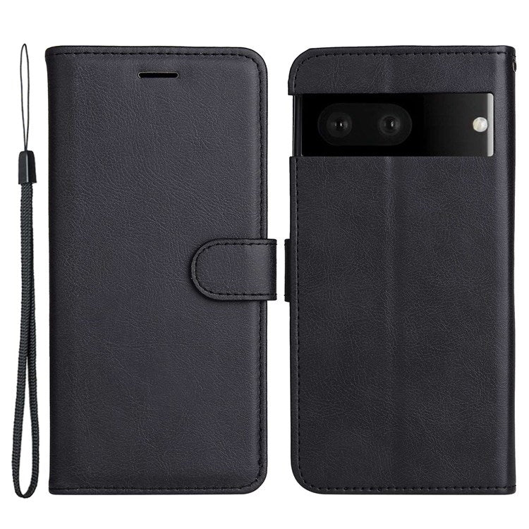 KT Leather Series-2 for Google Pixel 7 Phone Flip Cover PU Leather Dustproof Wallet Design Stand Soft Inner TPU Protective Flip Phone Case with Strap - Black