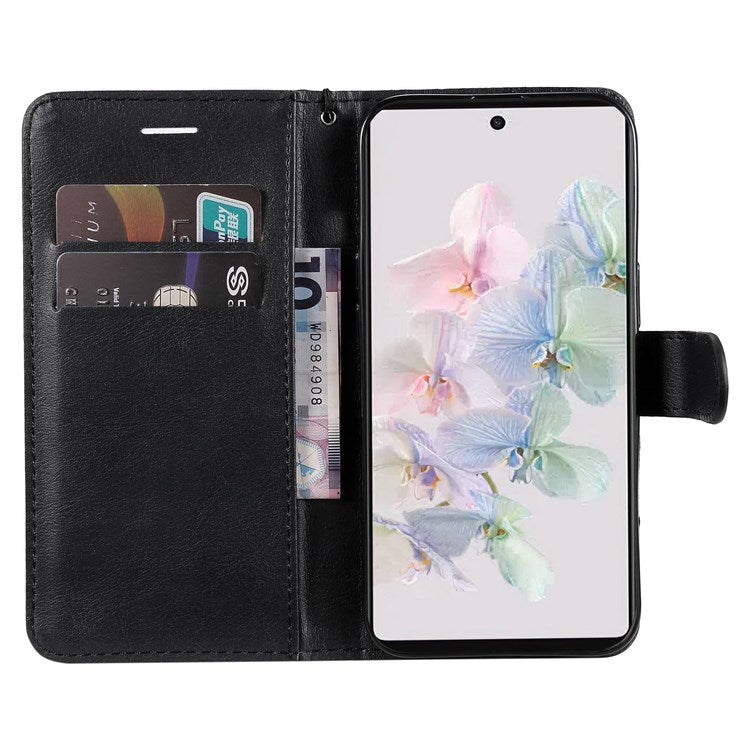 KT Leather Series-2 for Google Pixel 7 Phone Flip Cover PU Leather Dustproof Wallet Design Stand Soft Inner TPU Protective Flip Phone Case with Strap - Black