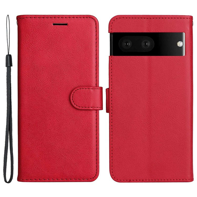 KT Leather Series-2 for Google Pixel 7 Phone Flip Cover PU Leather Dustproof Wallet Design Stand Soft Inner TPU Protective Flip Phone Case with Strap - Red