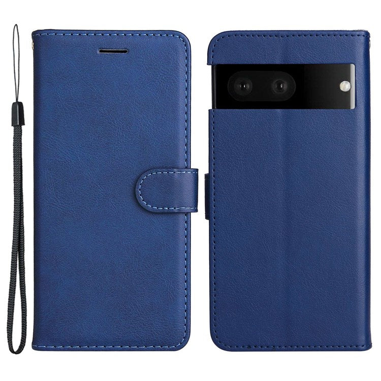 KT Leather Series-2 for Google Pixel 7 Phone Flip Cover PU Leather Dustproof Wallet Design Stand Soft Inner TPU Protective Flip Phone Case with Strap - Blue