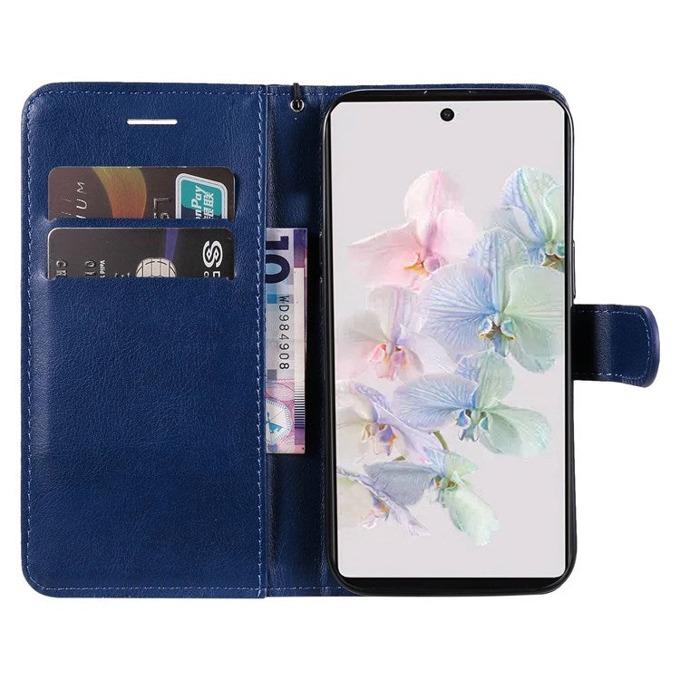 KT Leather Series-2 for Google Pixel 7 Phone Flip Cover PU Leather Dustproof Wallet Design Stand Soft Inner TPU Protective Flip Phone Case with Strap - Blue