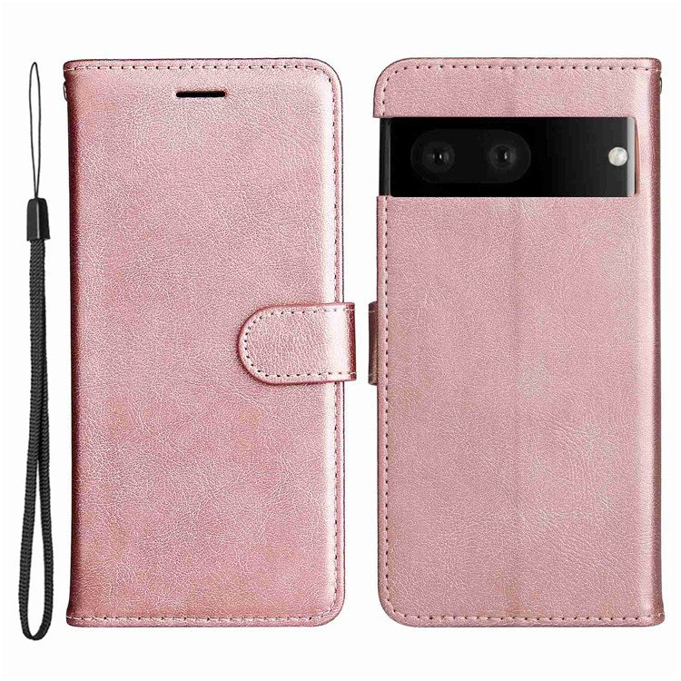 KT Leather Series-2 for Google Pixel 7 Phone Flip Cover PU Leather Dustproof Wallet Design Stand Soft Inner TPU Protective Flip Phone Case with Strap - Rose Gold