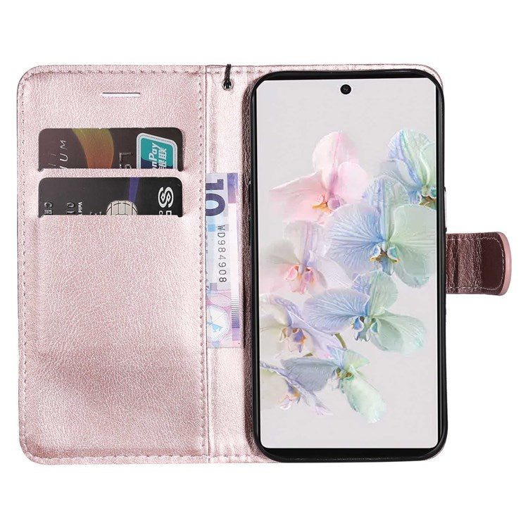 KT Leather Series-2 for Google Pixel 7 Phone Flip Cover PU Leather Dustproof Wallet Design Stand Soft Inner TPU Protective Flip Phone Case with Strap - Rose Gold