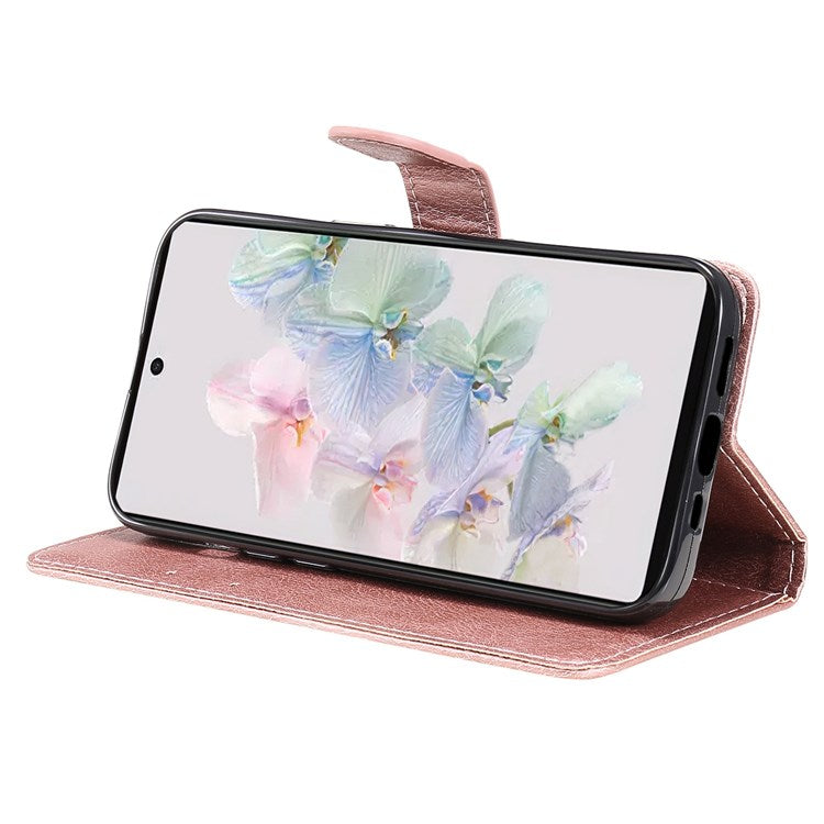 KT Leather Series-2 for Google Pixel 7 Phone Flip Cover PU Leather Dustproof Wallet Design Stand Soft Inner TPU Protective Flip Phone Case with Strap - Rose Gold