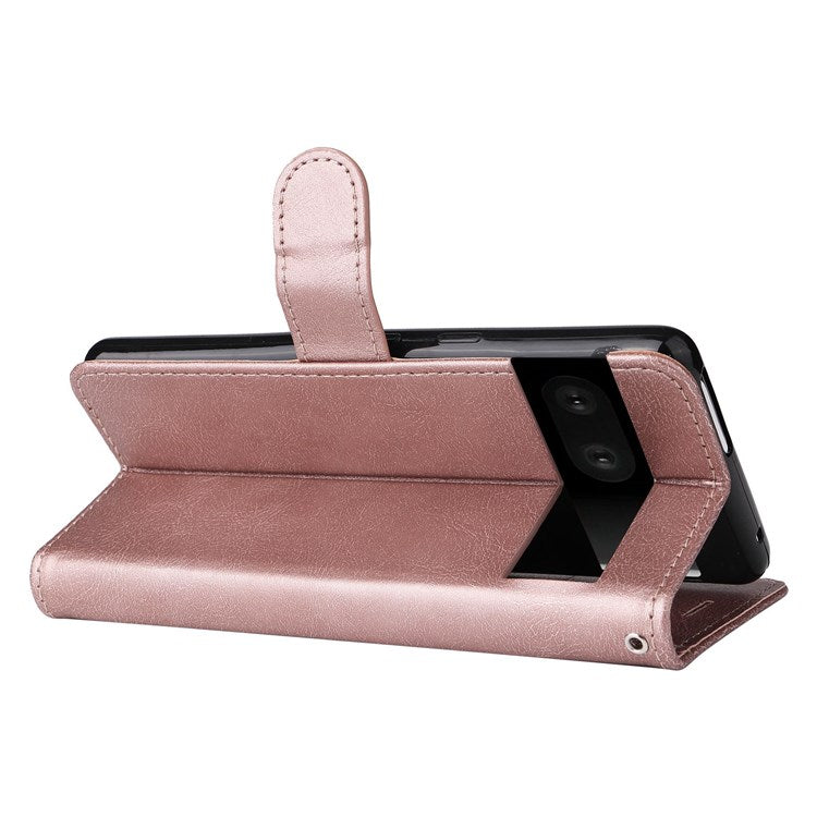 KT Leather Series-2 for Google Pixel 7 Phone Flip Cover PU Leather Dustproof Wallet Design Stand Soft Inner TPU Protective Flip Phone Case with Strap - Rose Gold