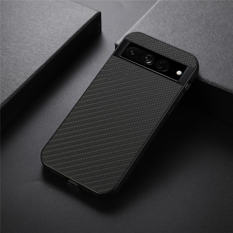 For Google Pixel 7 Pro 5G Shockproof Carbon Fiber PU Leather Coated Hybrid Mobile Phone Case Cover - Black