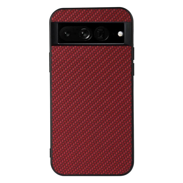 For Google Pixel 7 Pro 5G Shockproof Carbon Fiber PU Leather Coated Hybrid Mobile Phone Case Cover - Red