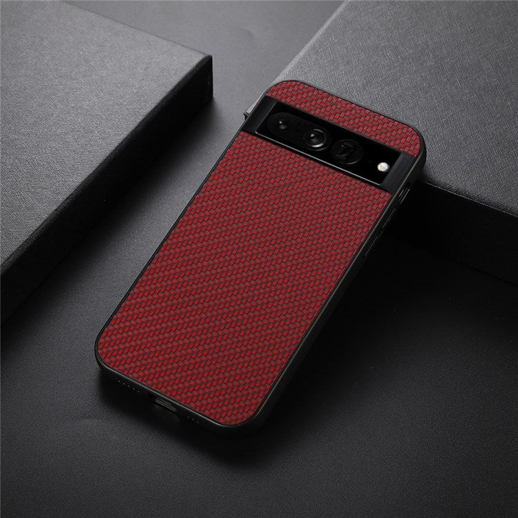 For Google Pixel 7 Pro 5G Shockproof Carbon Fiber PU Leather Coated Hybrid Mobile Phone Case Cover - Red