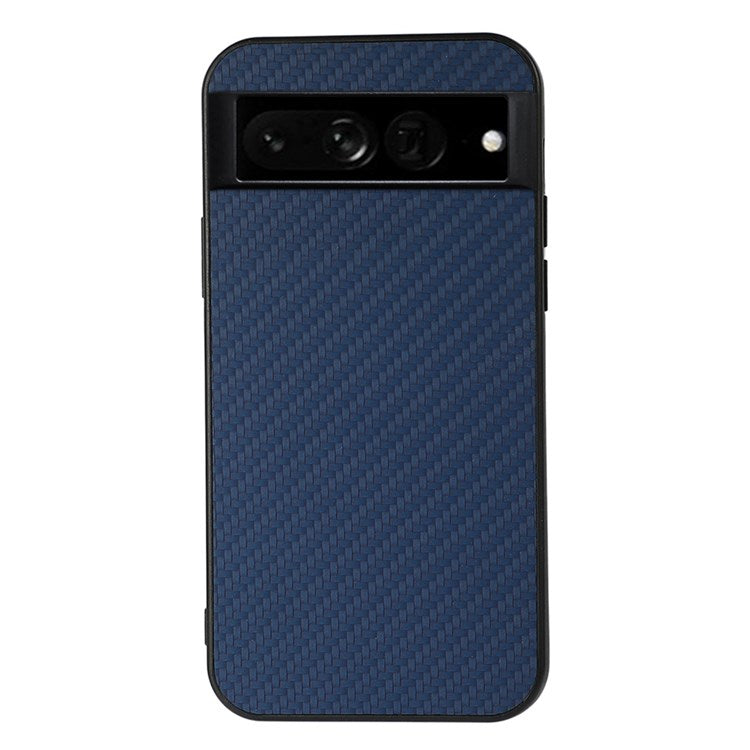 For Google Pixel 7 Pro 5G Shockproof Carbon Fiber PU Leather Coated Hybrid Mobile Phone Case Cover - Blue