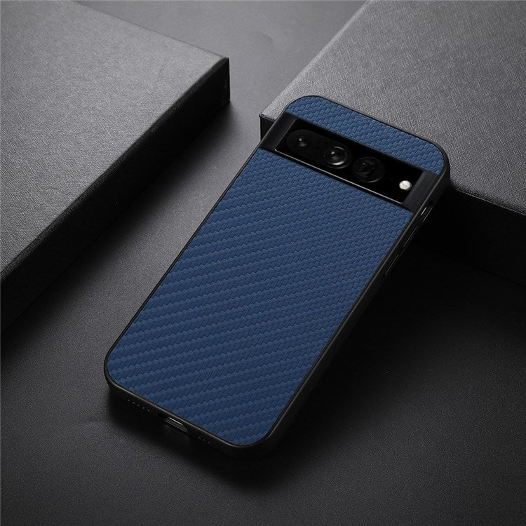 For Google Pixel 7 Pro 5G Shockproof Carbon Fiber PU Leather Coated Hybrid Mobile Phone Case Cover - Blue