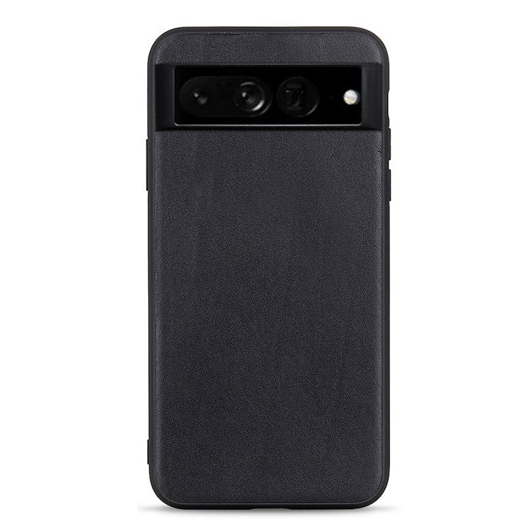 For Google Pixel 7 Pro 5G Ultra-slim Anti-scratch Textured Genuine Leather PC + TPU Hybrid Cell Phone Case Cover - Black