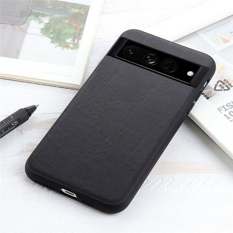 For Google Pixel 7 Pro 5G Ultra-slim Anti-scratch Textured Genuine Leather PC + TPU Hybrid Cell Phone Case Cover - Black