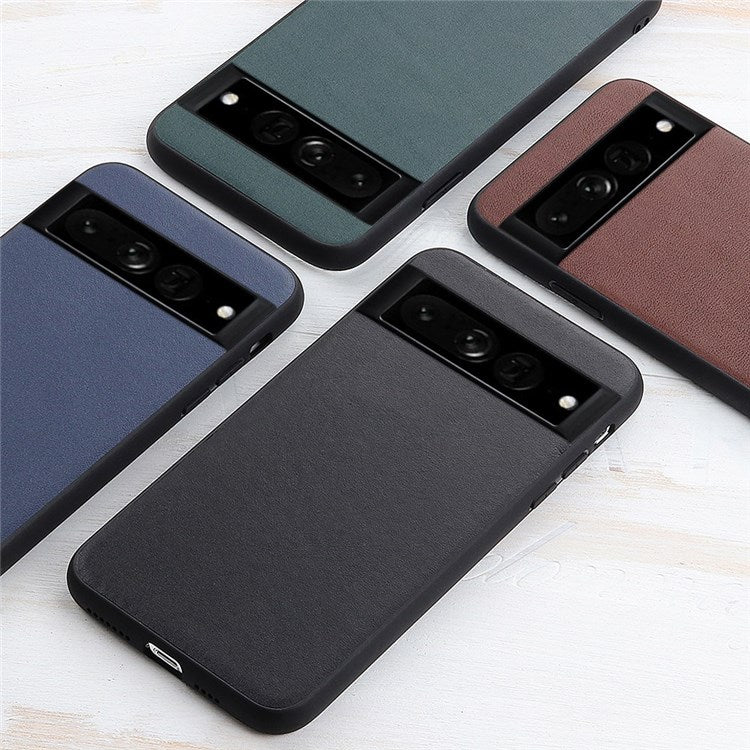 For Google Pixel 7 Pro 5G Ultra-slim Anti-scratch Textured Genuine Leather PC + TPU Hybrid Cell Phone Case Cover - Black