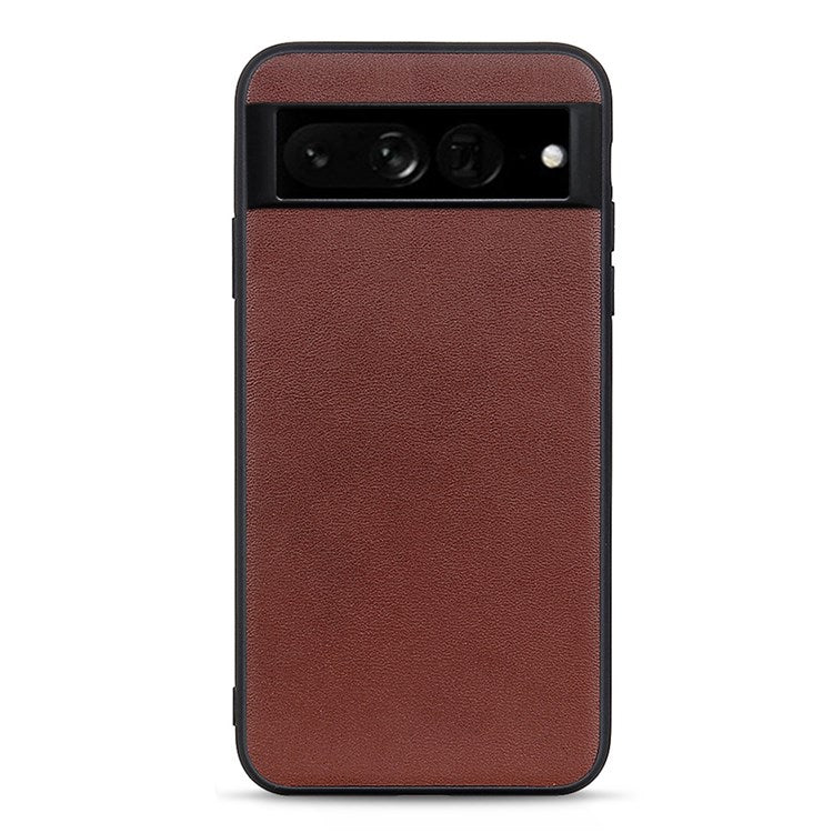 For Google Pixel 7 Pro 5G Ultra-slim Anti-scratch Textured Genuine Leather PC + TPU Hybrid Cell Phone Case Cover - Brown