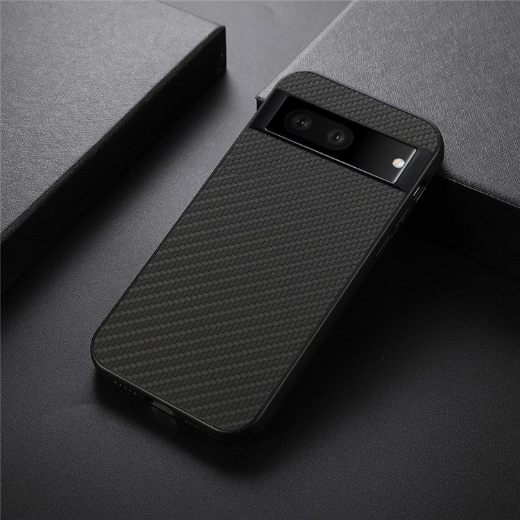 For Google Pixel 7 Scratch-resistant Drop-proof PU Leather Coated PC + TPU Case Carbon Fiber Texture Phone Cover - Black